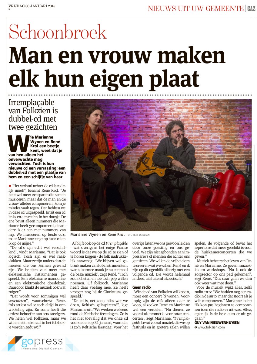 Gazet van Antwerpen januari 2016